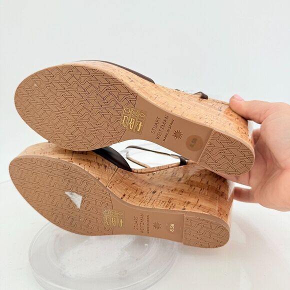 Stuart Weitzman Palmina Womens 8.5B Leather Platform Wedge Heel Sandals Brown - Picture 12 of 16